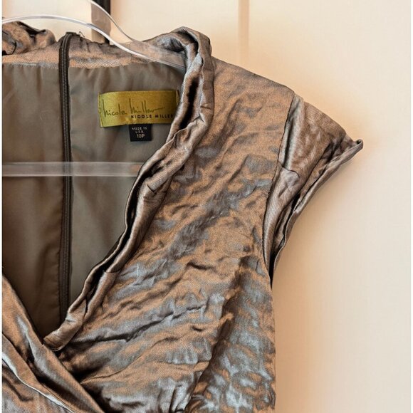 Nicole Miller Metallic Ruched Sheath Dress Petite 10P Silver Cocktail - Picture 9 of 10